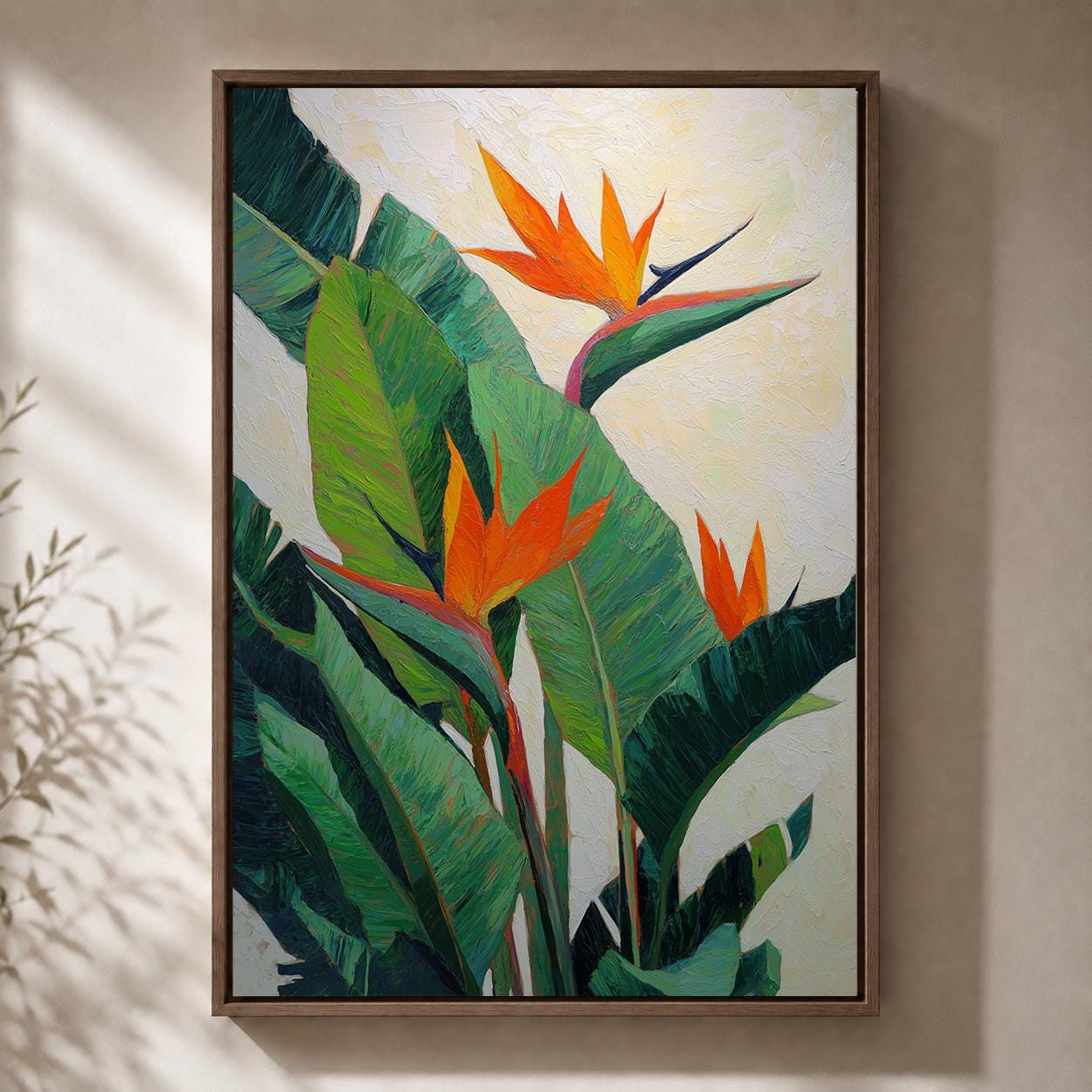 Bird of Paradise  Tropical Botanical Orange Flower Framed Canvas