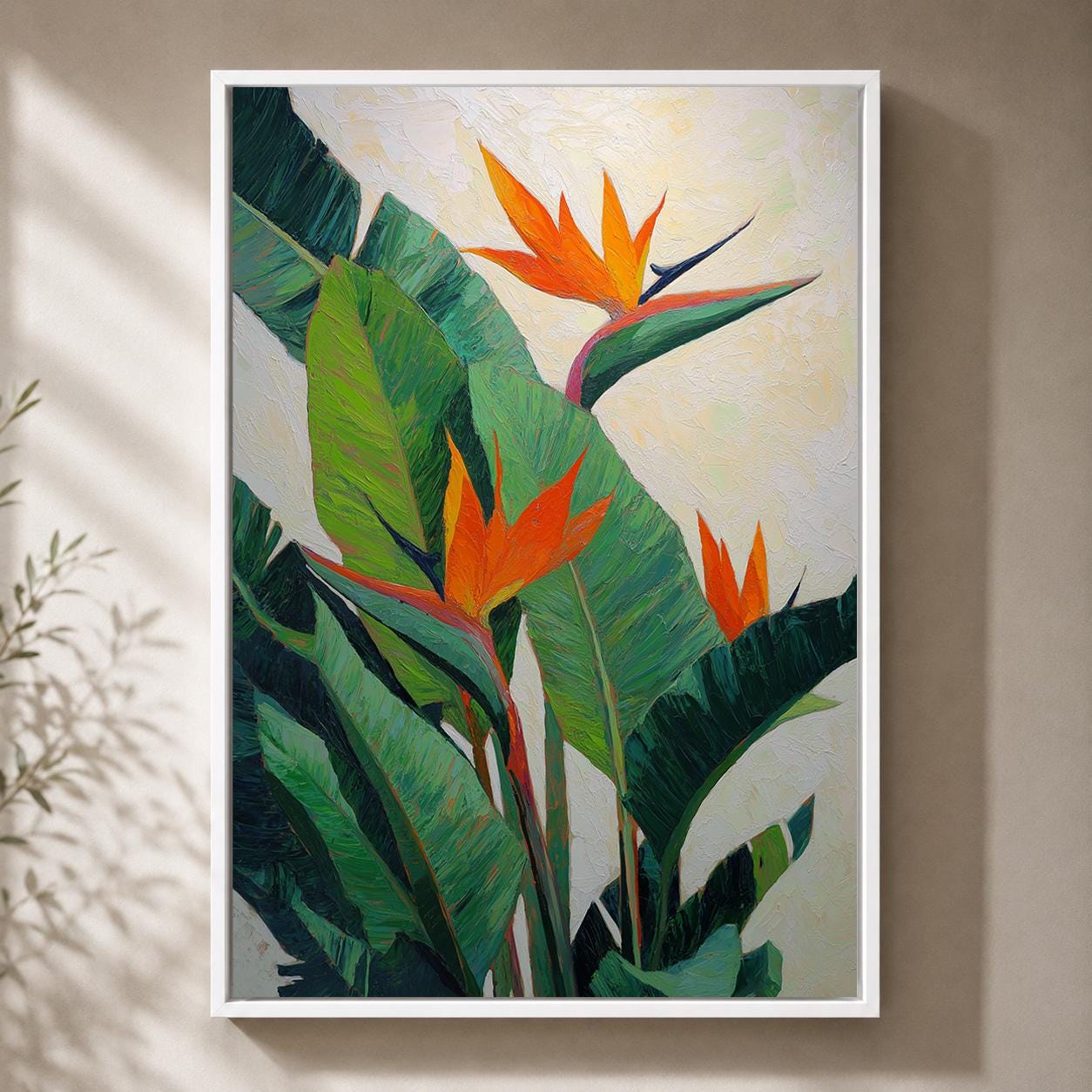 Bird of Paradise  Tropical Botanical Orange Flower Framed Canvas
