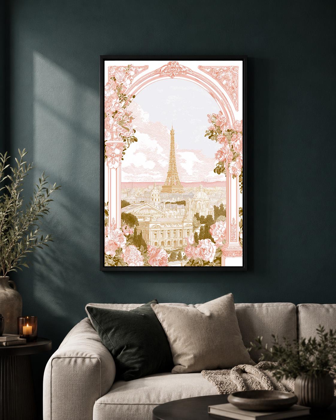 Paris Eiffel Tower Floral Romantic French Elegant Travel Framed Canvas