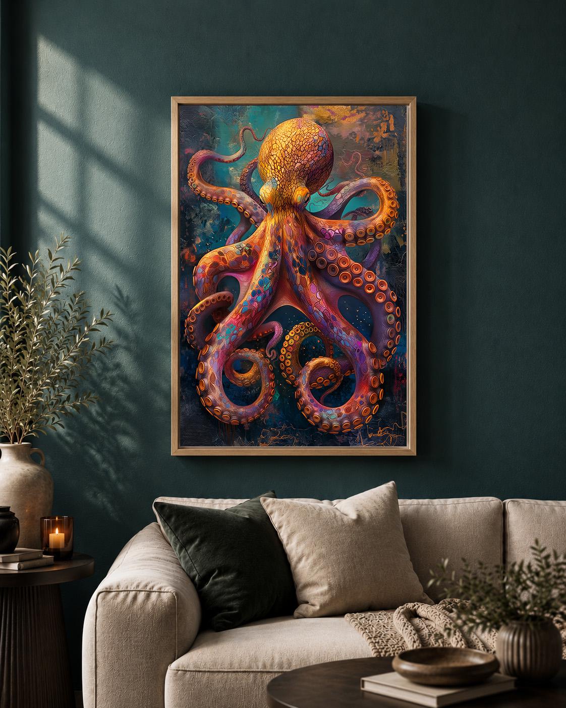 Colourful Octopus Ocean Vibrant Sea Life Marine Framed Canvas