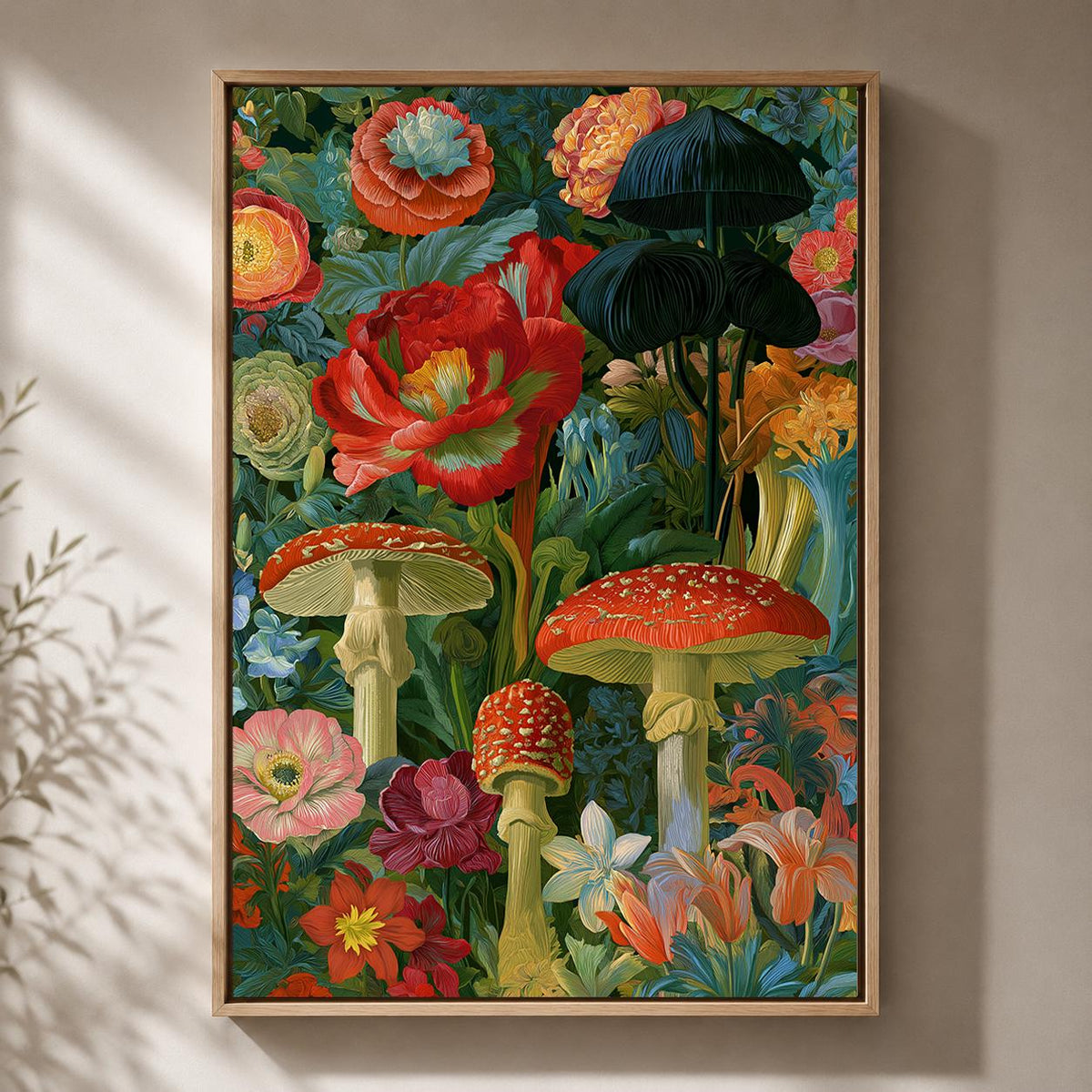 Mushroom Floral Botanical Cottagecore Nature Framed Canvas