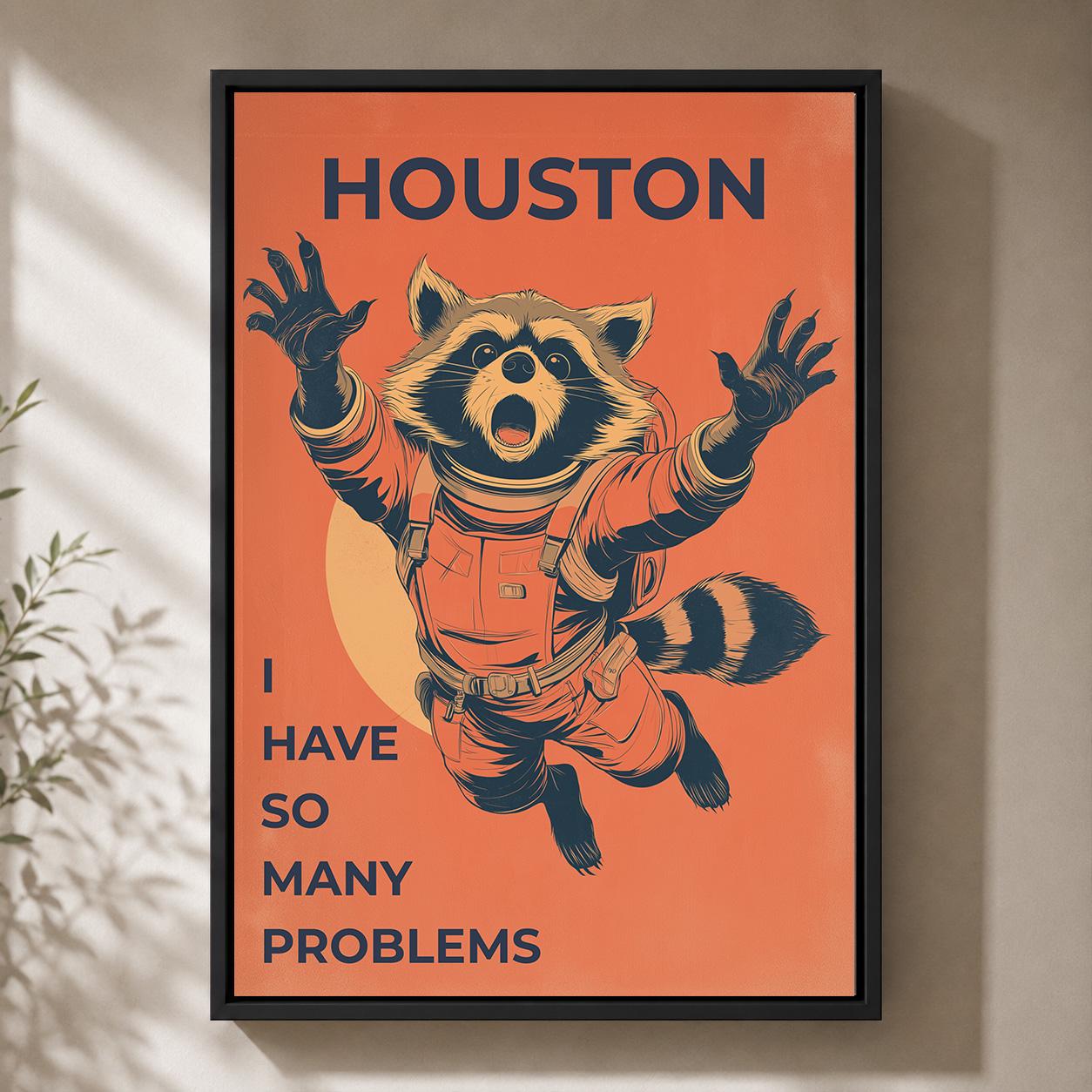 Funny Raccoon Astronaut Houston Space  Retro Sci Fi Animal AFramed Canvas