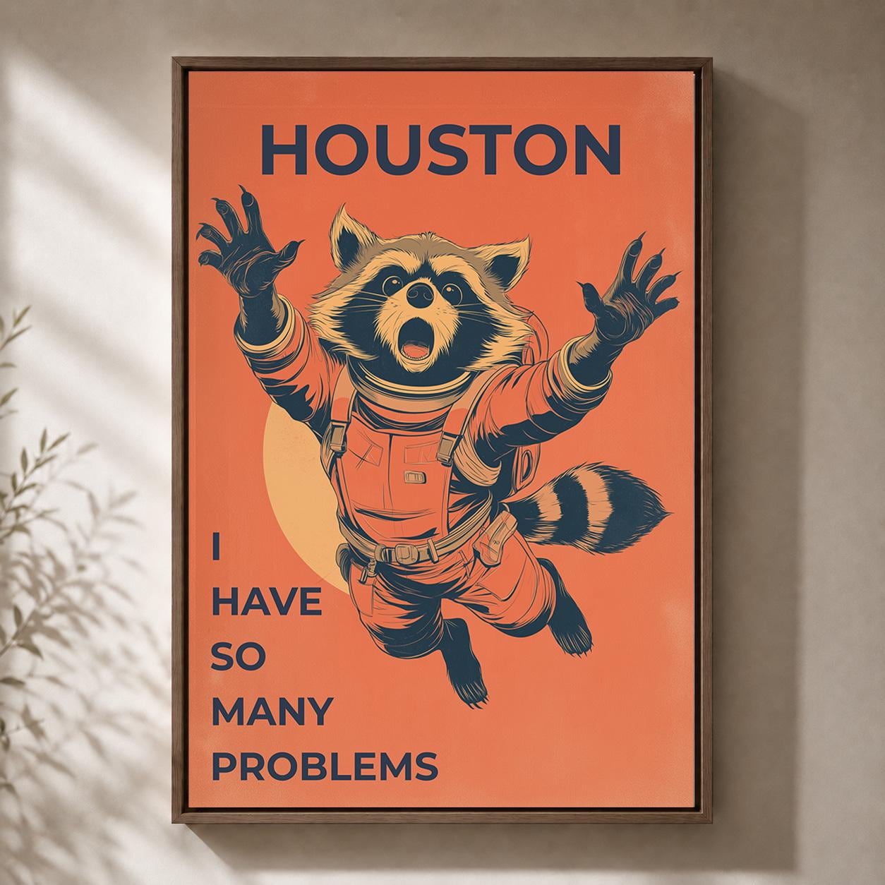 Funny Raccoon Astronaut Houston Space  Retro Sci Fi Animal AFramed Canvas