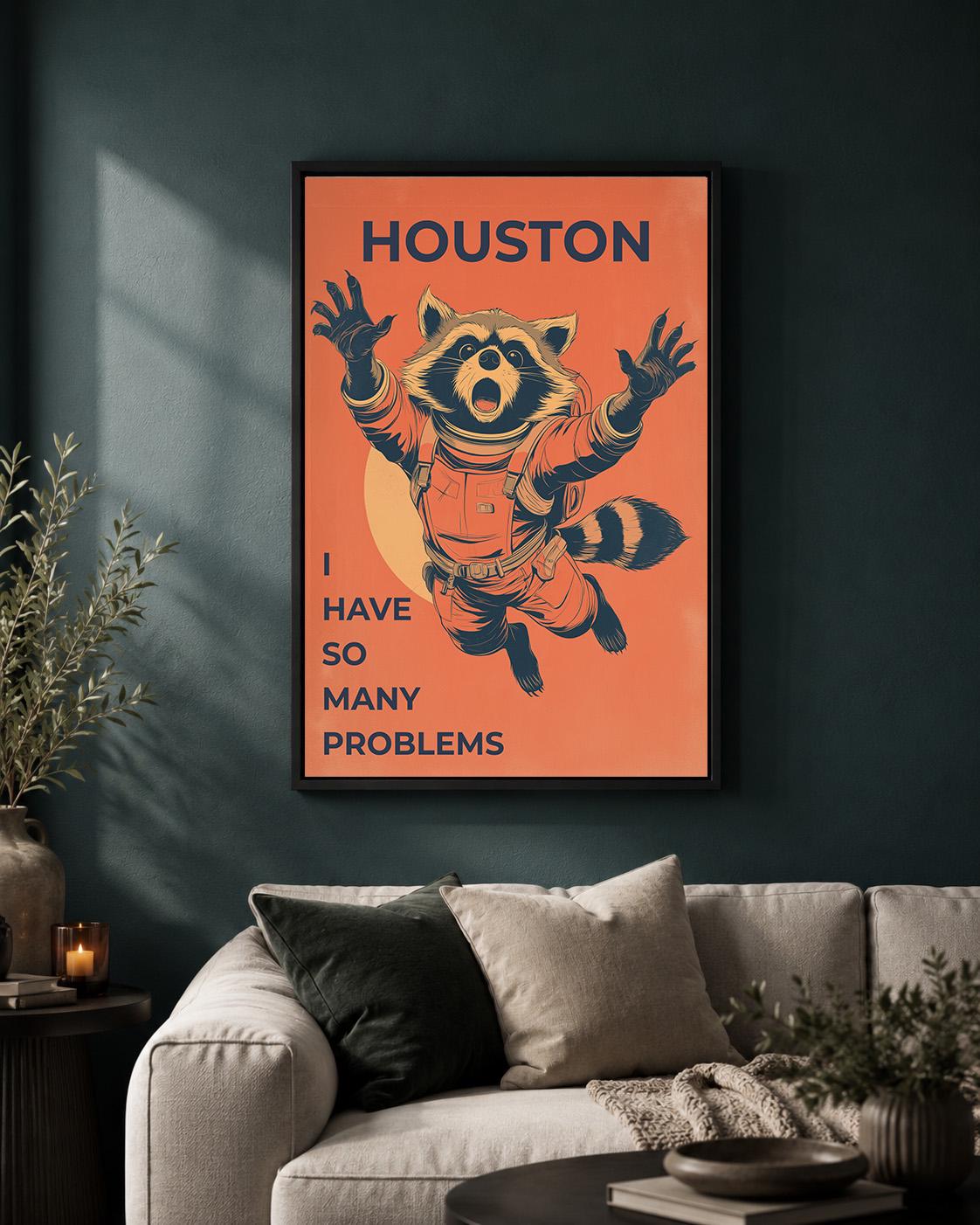 Funny Raccoon Astronaut Houston Space  Retro Sci Fi Animal AFramed Canvas