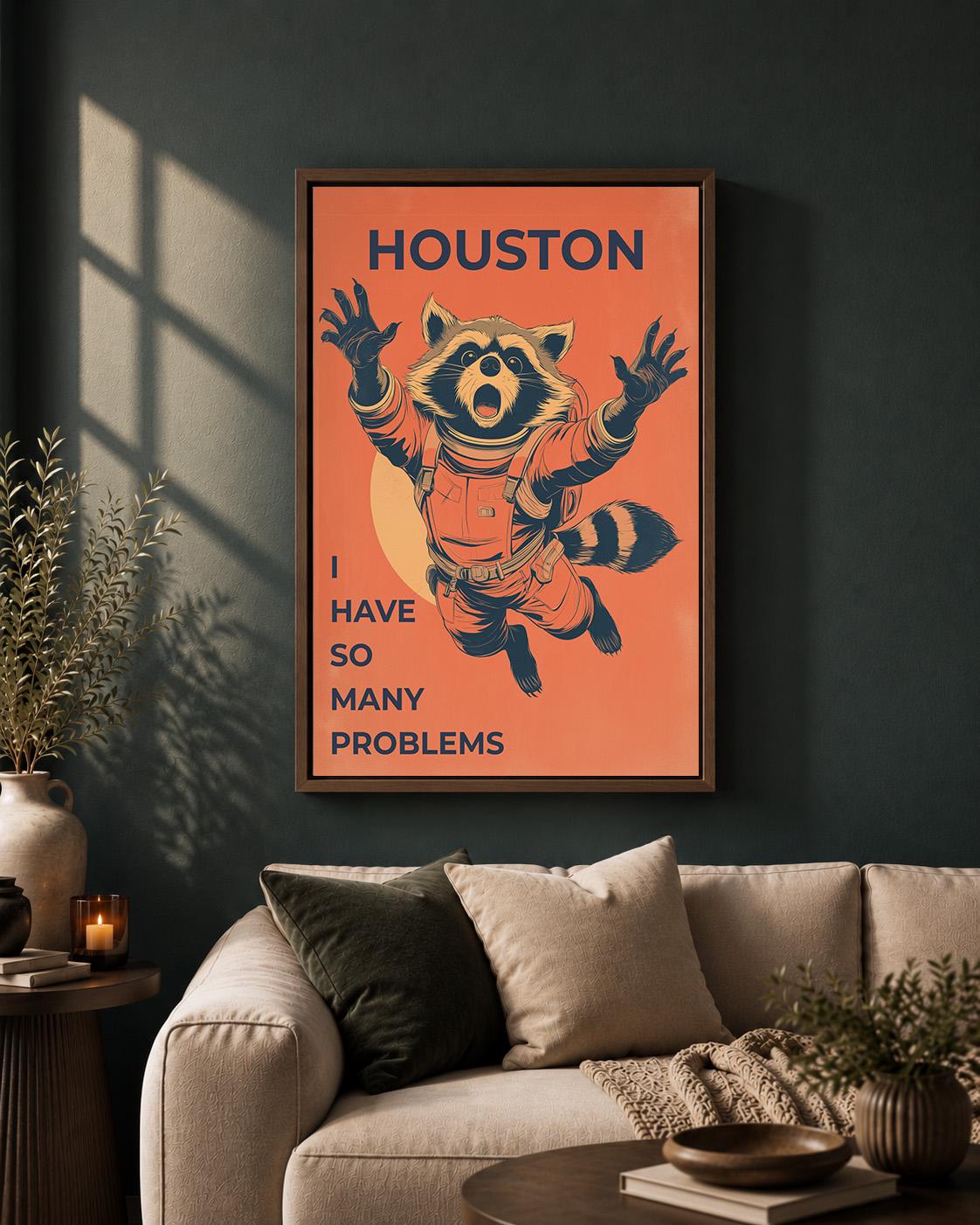 Funny Raccoon Astronaut Houston Space  Retro Sci Fi Animal AFramed Canvas