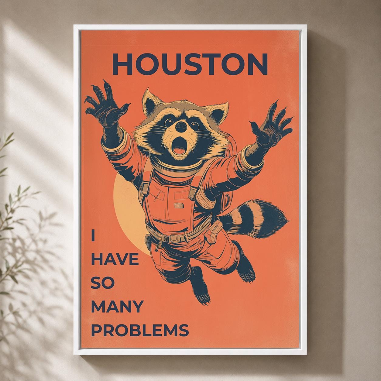 Funny Raccoon Astronaut Houston Space  Retro Sci Fi Animal AFramed Canvas
