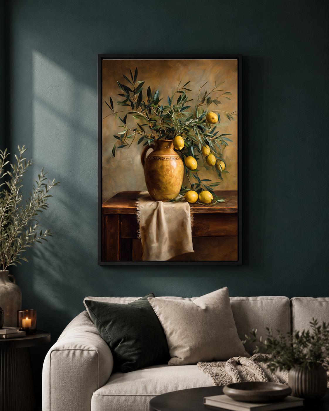 Lemon Still LifeMediterranean Kitchen Rustic Italian Style Framed Canvas
