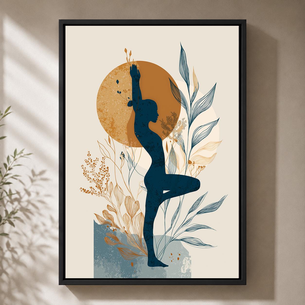 Yoga Pose Woman Botanical Wellness Boho Meditation Framed Canvas