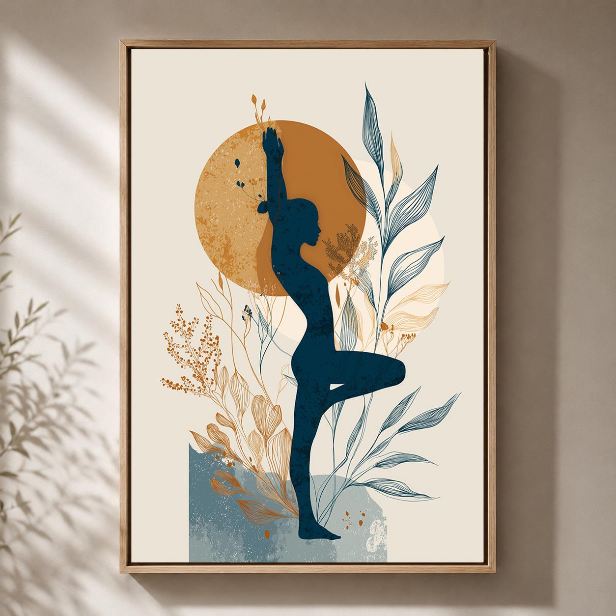 Yoga Pose Woman Botanical Wellness Boho Meditation Framed Canvas