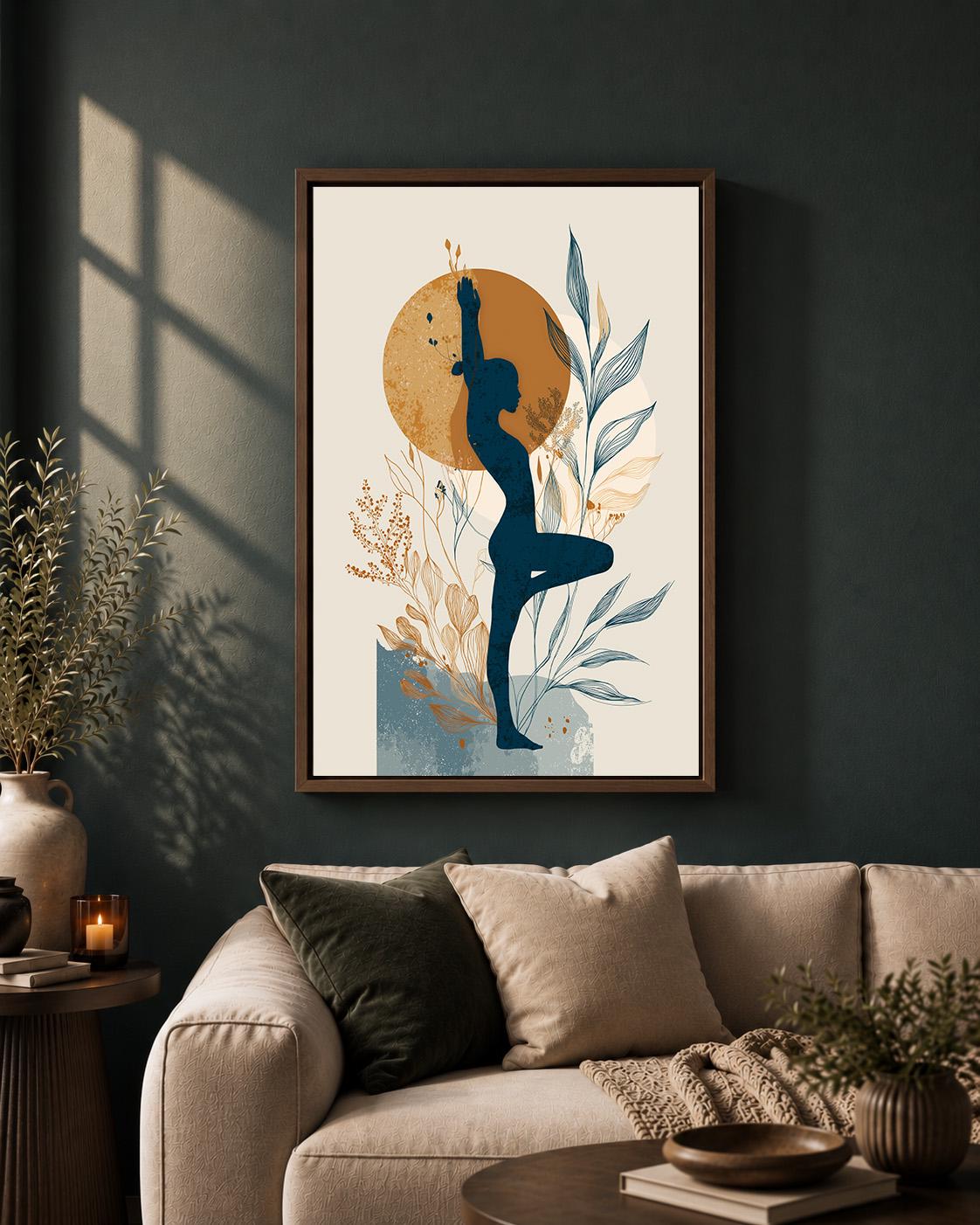 Yoga Pose Woman Botanical Wellness Boho Meditation Framed Canvas