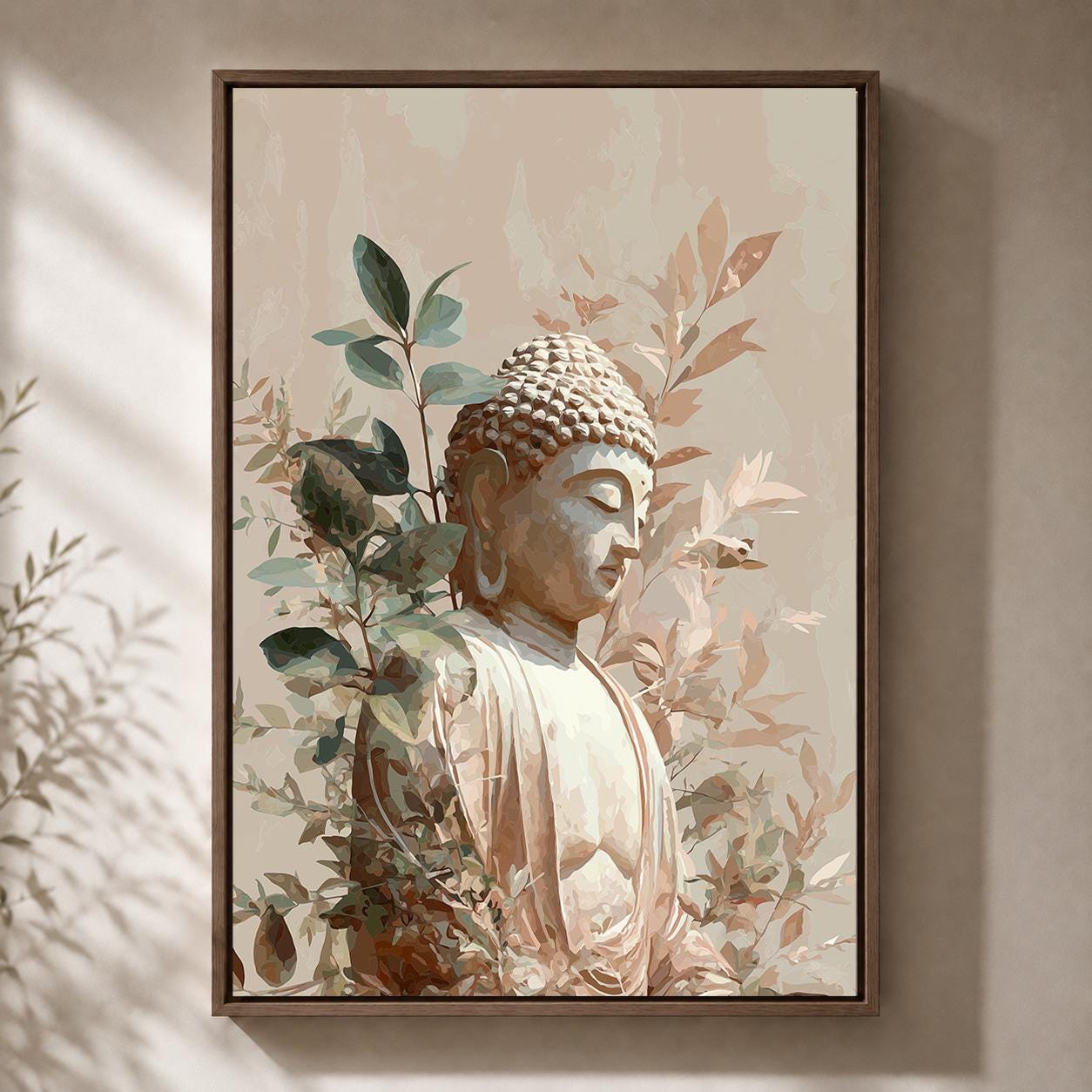 Buddha Neutral Zen Meditation Japandi Botanical Framed Canvas