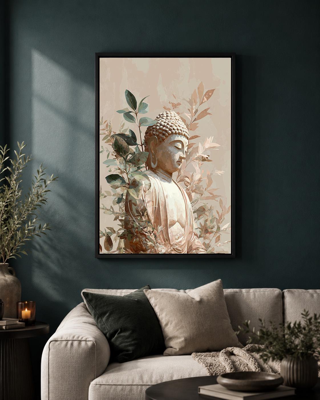 Buddha Neutral Zen Meditation Japandi Botanical Framed Canvas