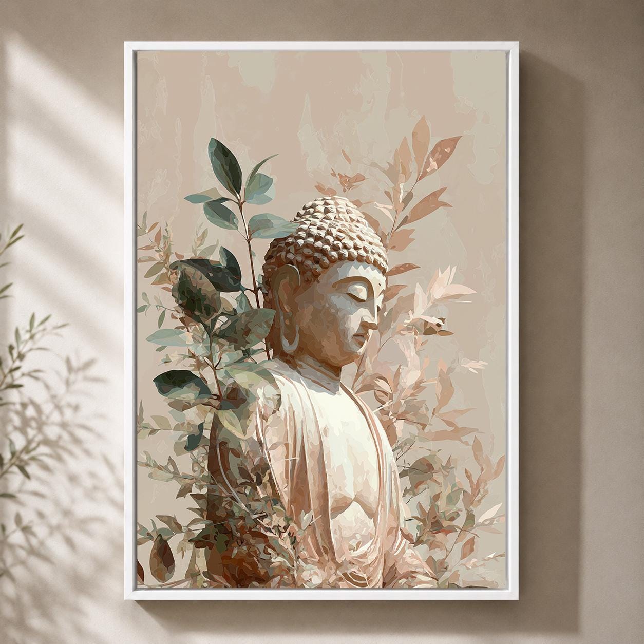 Buddha Neutral Zen Meditation Japandi Botanical Framed Canvas