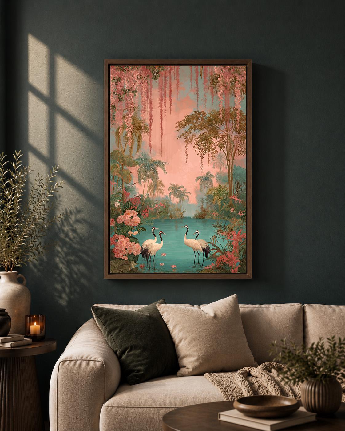 Pink Flamingo TropicalCoastal Palm Vintage Paradise Framed Canvas
