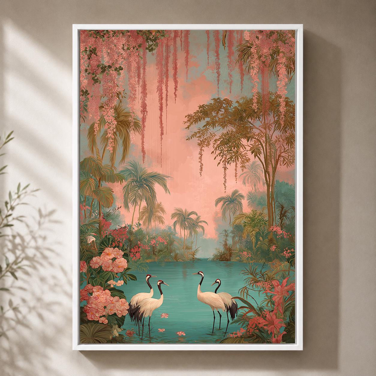 Pink Flamingo TropicalCoastal Palm Vintage Paradise Framed Canvas