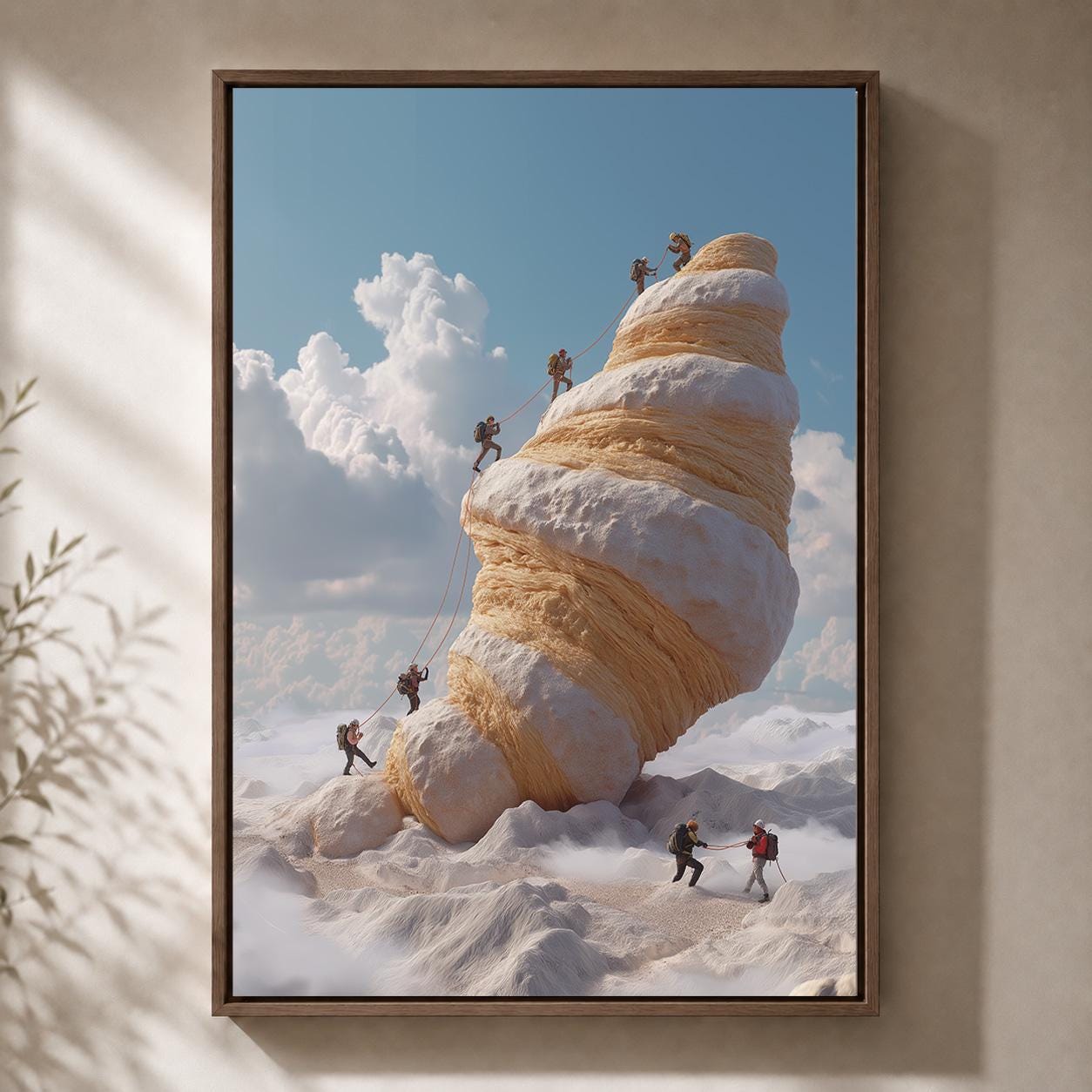Croissant Mountain Surreal Food Funny Climbing Quirky Kitchen Framed Canvas