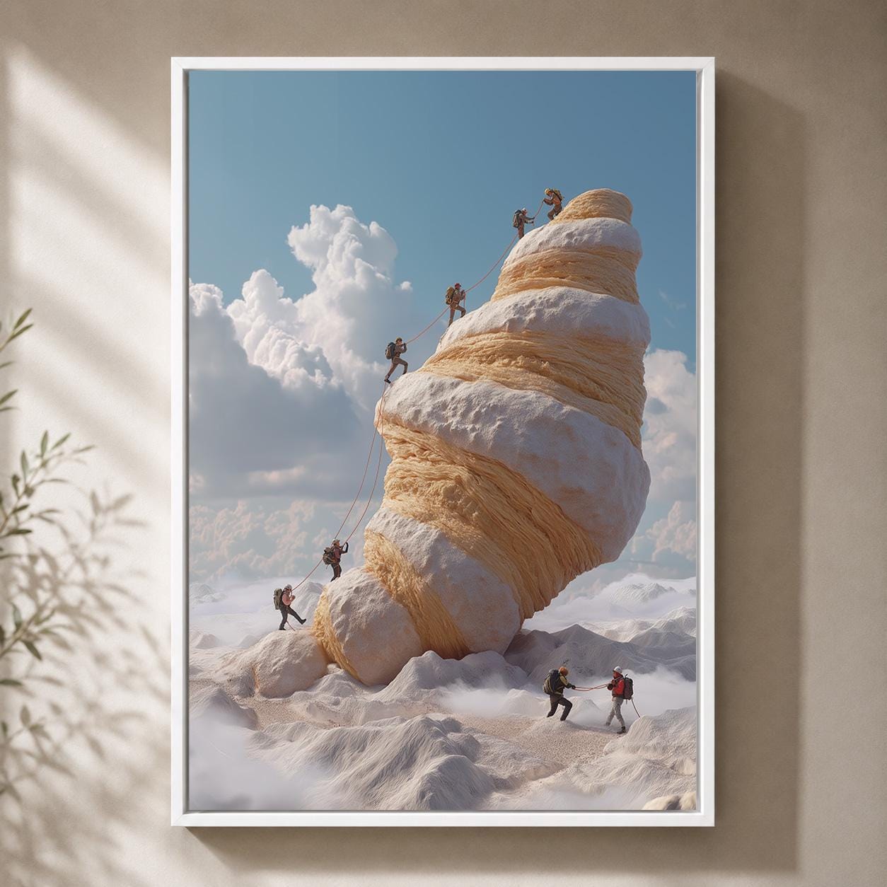 Croissant Mountain Surreal Food Funny Climbing Quirky Kitchen Framed Canvas