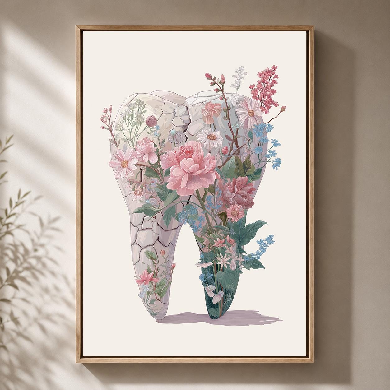 Floral Tooth Pink Botanical Dental Office Framed Canvas