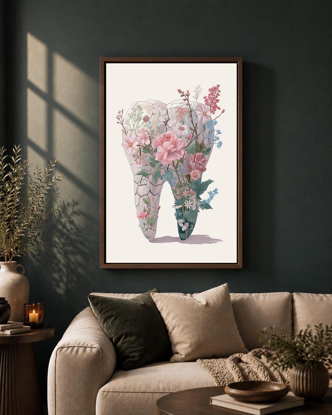 Floral Tooth Pink Botanical Dental Office Framed Canvas