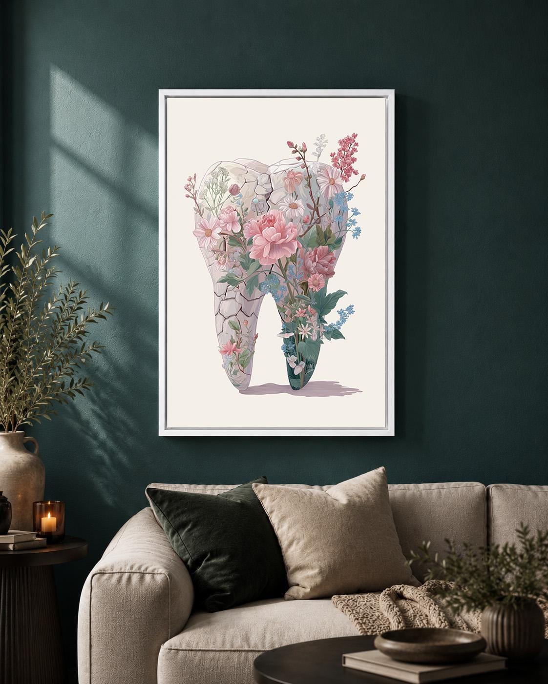 Floral Tooth Pink Botanical Dental Office Framed Canvas