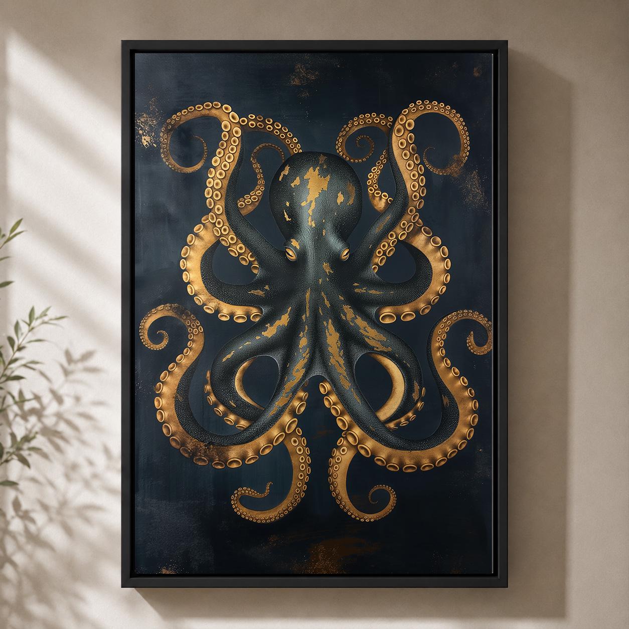 Black & Gold Octopus Framed Canvas