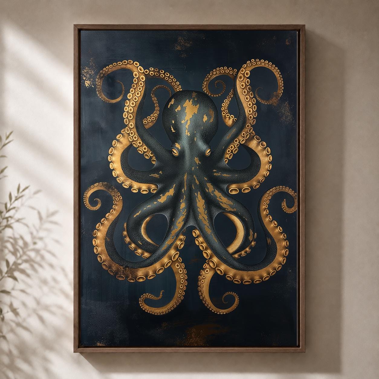 Black & Gold Octopus Framed Canvas