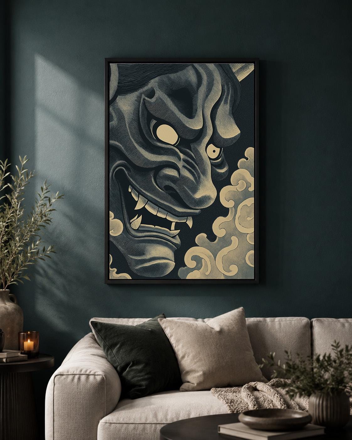 Japanese Oni Mask Dark Demon Gothic Asian Framed Canvas