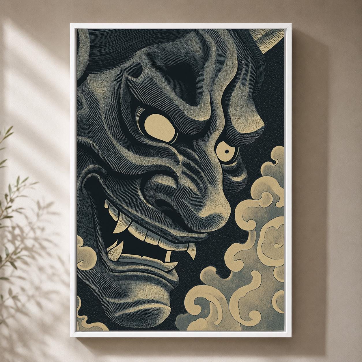 Japanese Oni Mask Dark Demon Gothic Asian Framed Canvas