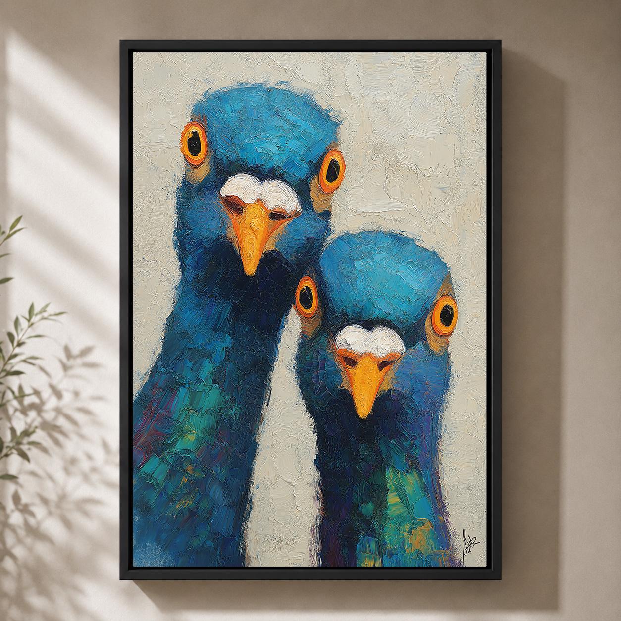 Colorful Pigeon Funny Bird Modern Animal Framed Canvas