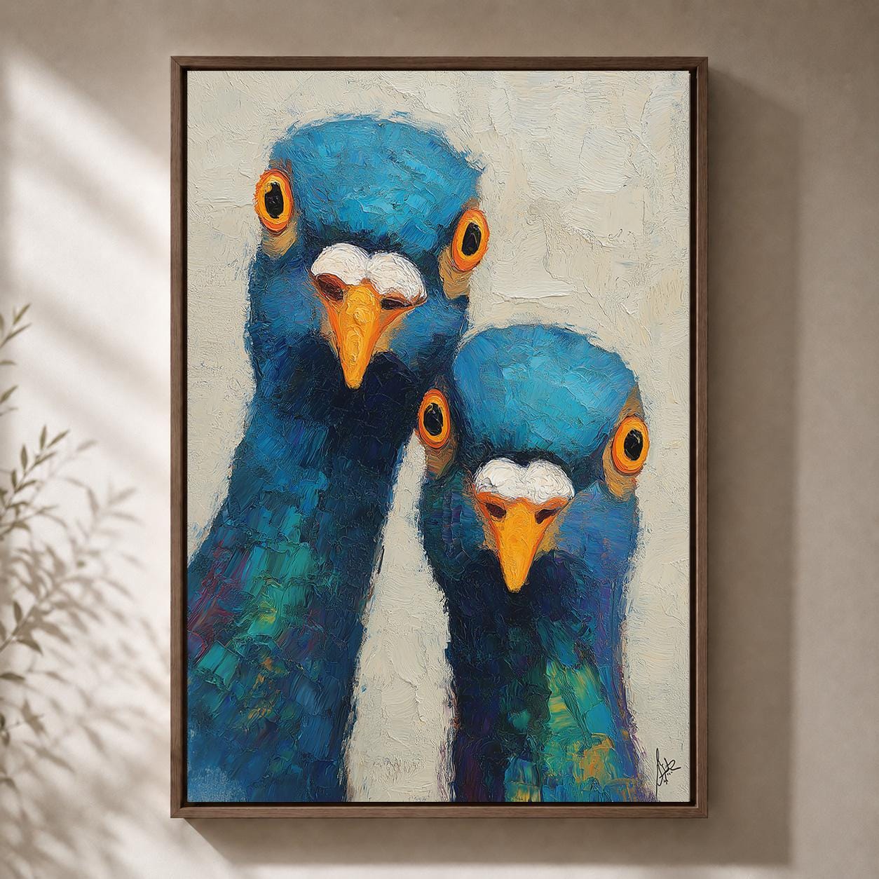 Colorful Pigeon Funny Bird Modern Animal Framed Canvas