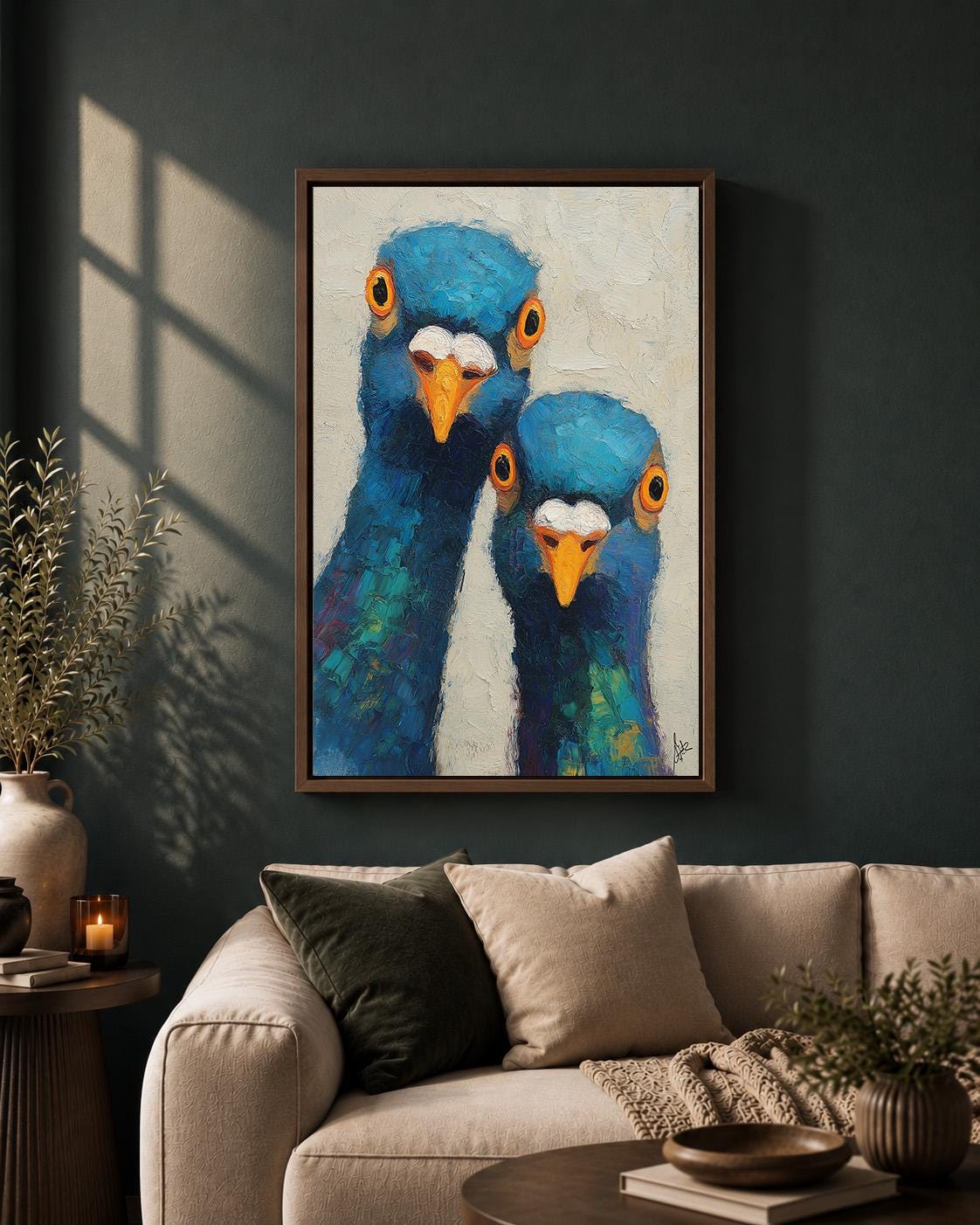 Colorful Pigeon Funny Bird Modern Animal Framed Canvas