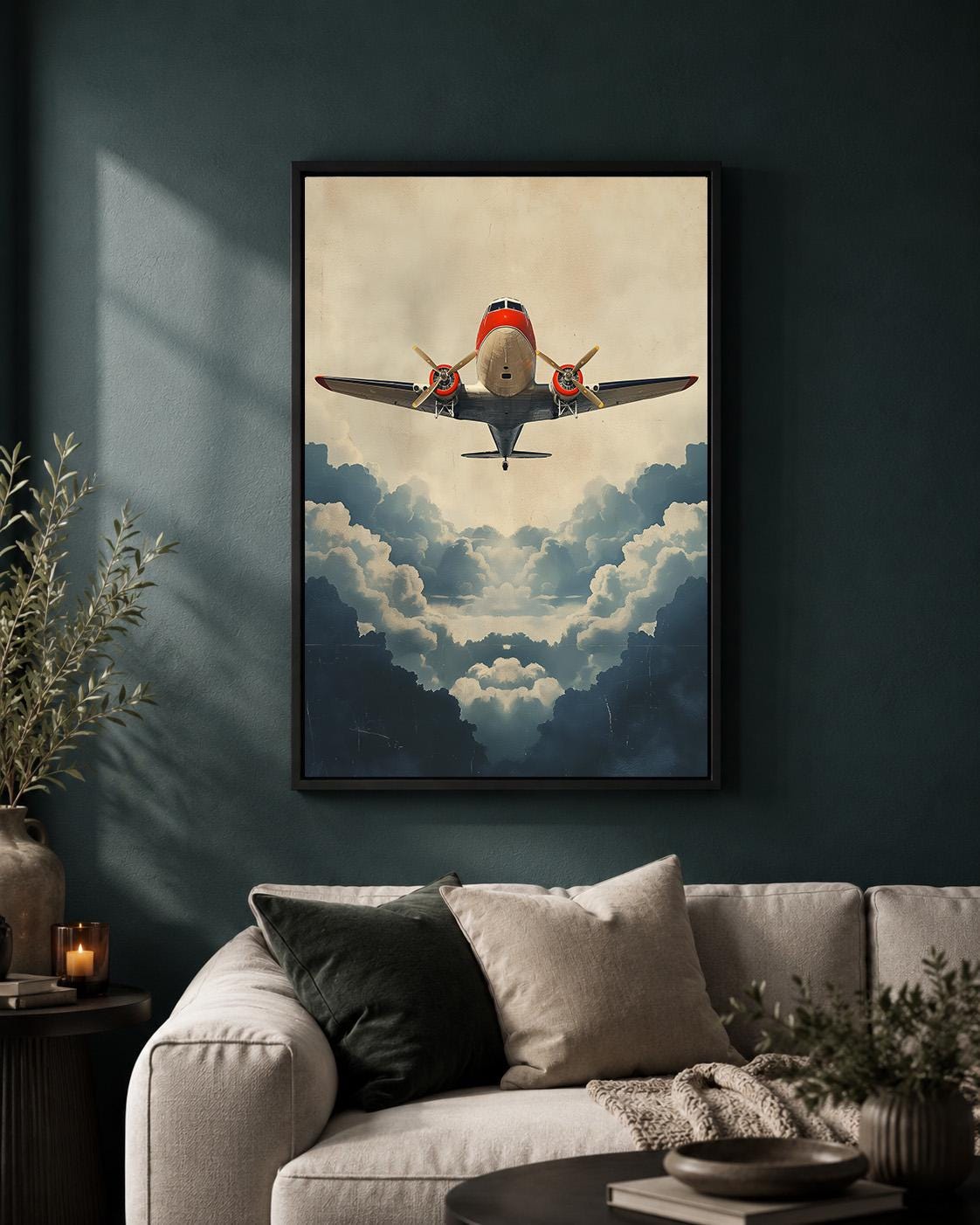 Vintage Airplane Retro Aviation Pilot Gift Framed Canvas