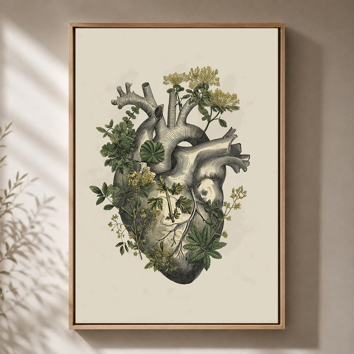 Botanical Heart Vintage Anatomy Print Gothic Medical Illustration Framed Canvas