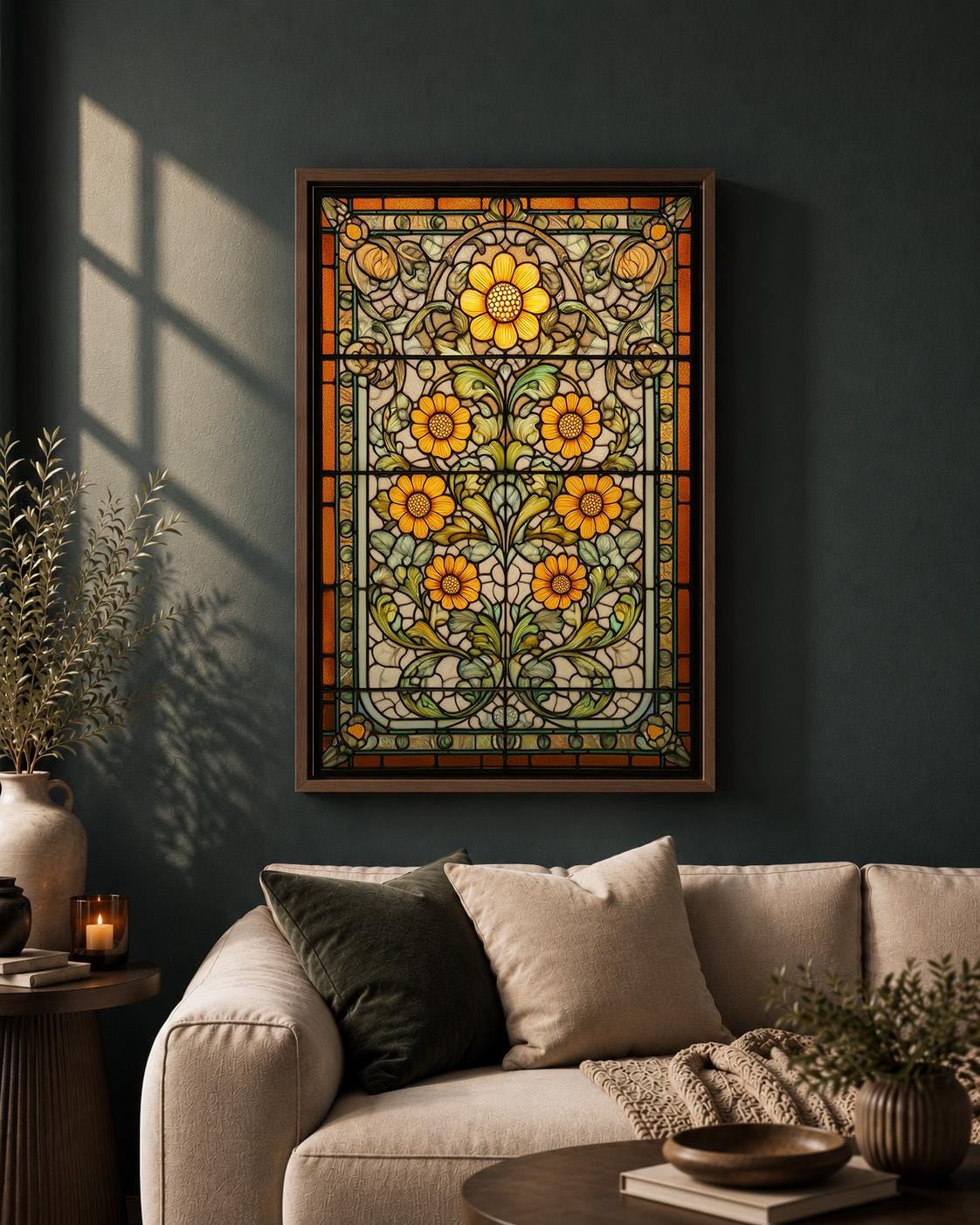 Art Nouveau Floral Orange Flower Framed Canvas
