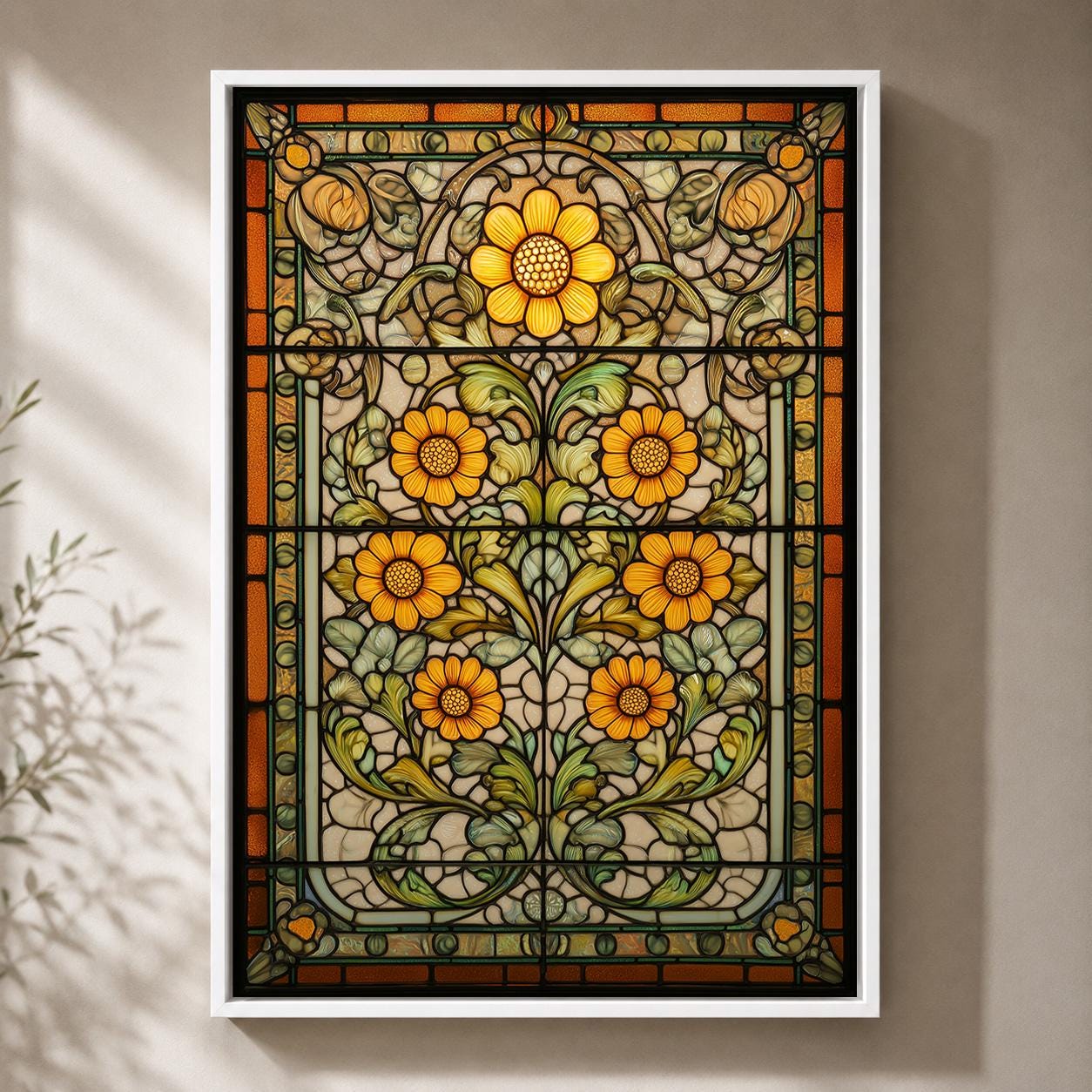 Art Nouveau Floral Orange Flower Framed Canvas