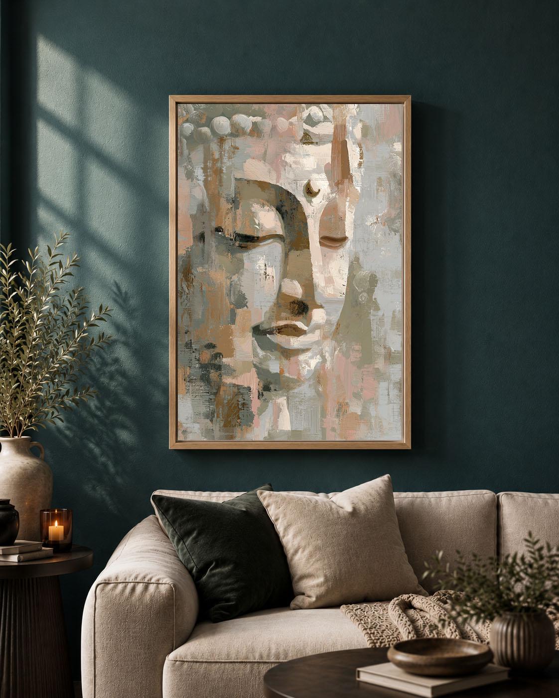 Abstract Buddha Neutral Zen Modern Spiritual Beige Meditation Framed Canvas