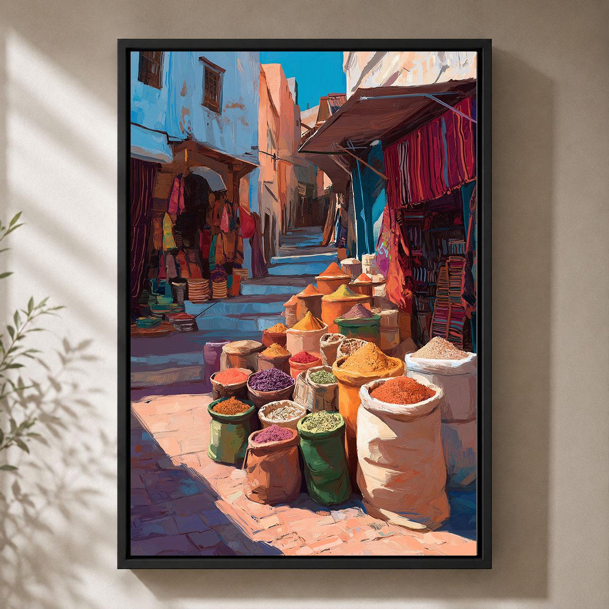 Moroccan Market Marrakech Spice Souk Colourful North African Bazaar Framed Canvas