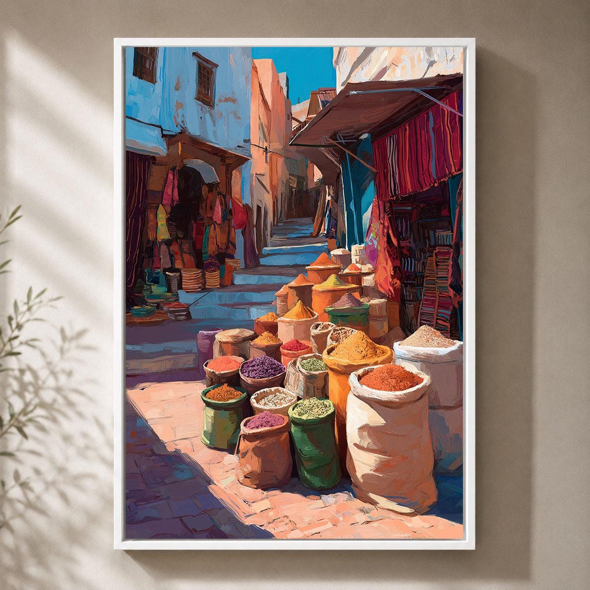 Moroccan Market Marrakech Spice Souk Colourful North African Bazaar Framed Canvas