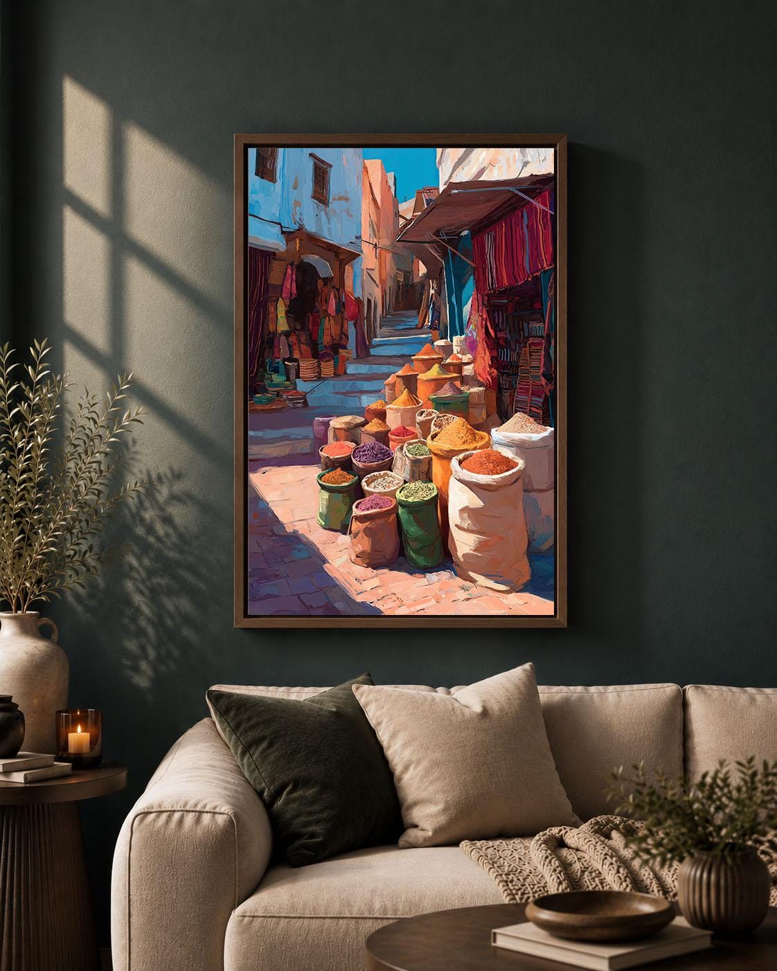 Moroccan Market Marrakech Spice Souk Colourful North African Bazaar Framed Canvas