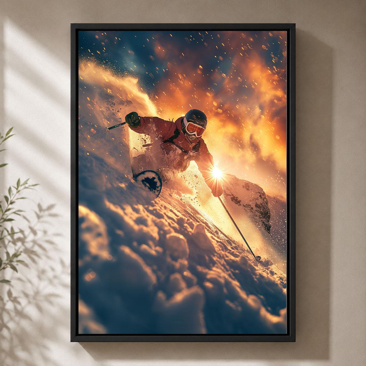 Skiing Mountain SAlpine Winter Sports Ski Lodge Framed Canvas