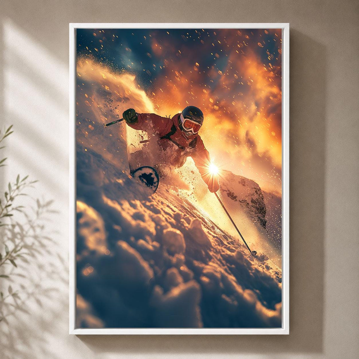 Skiing Mountain SAlpine Winter Sports Ski Lodge Framed Canvas