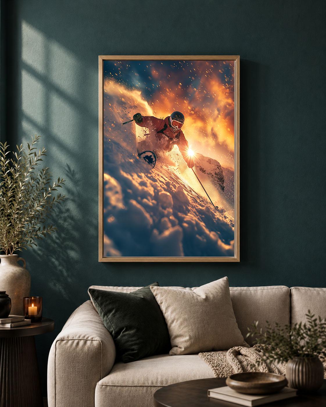 Skiing Mountain SAlpine Winter Sports Ski Lodge Framed Canvas