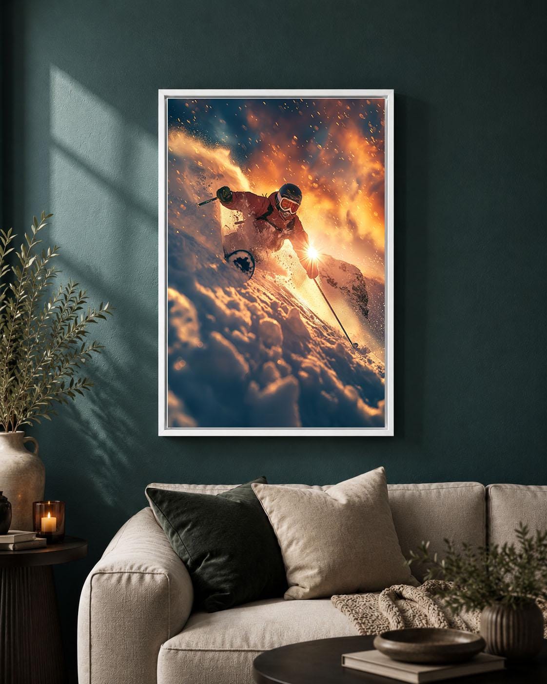Skiing Mountain SAlpine Winter Sports Ski Lodge Framed Canvas