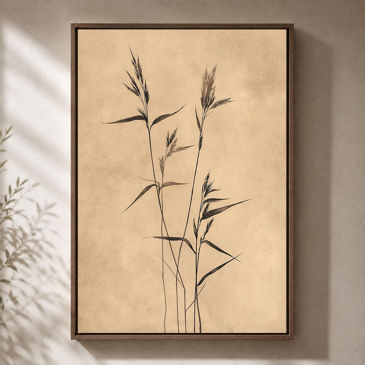 Wabi Sabi Framed Canvas, Minimalist Botanical Decor, Neutral Beige Japanese Art, Zen Nature Wall Art