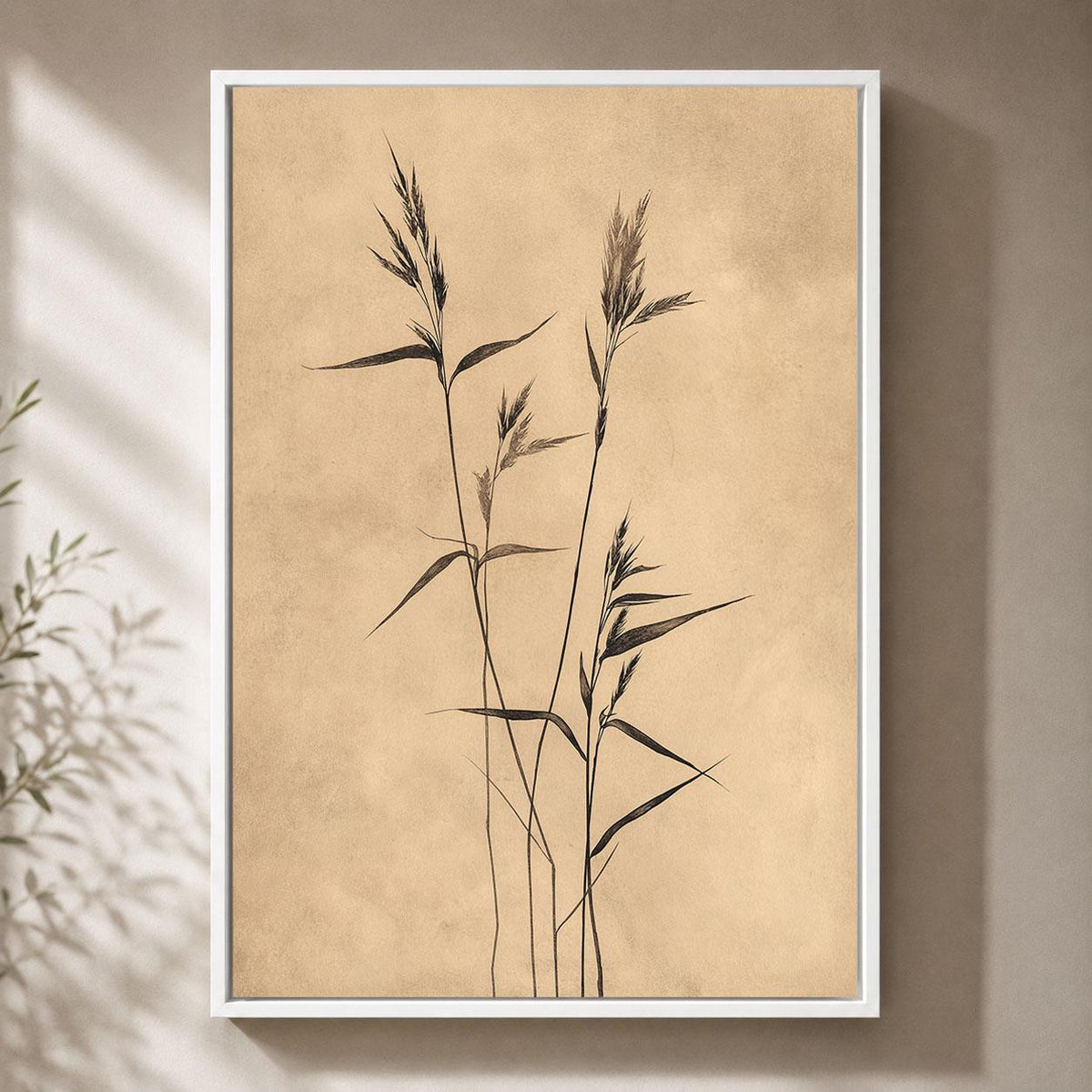 Wabi Sabi Framed Canvas, Minimalist Botanical Decor, Neutral Beige Japanese Art, Zen Nature Wall Art