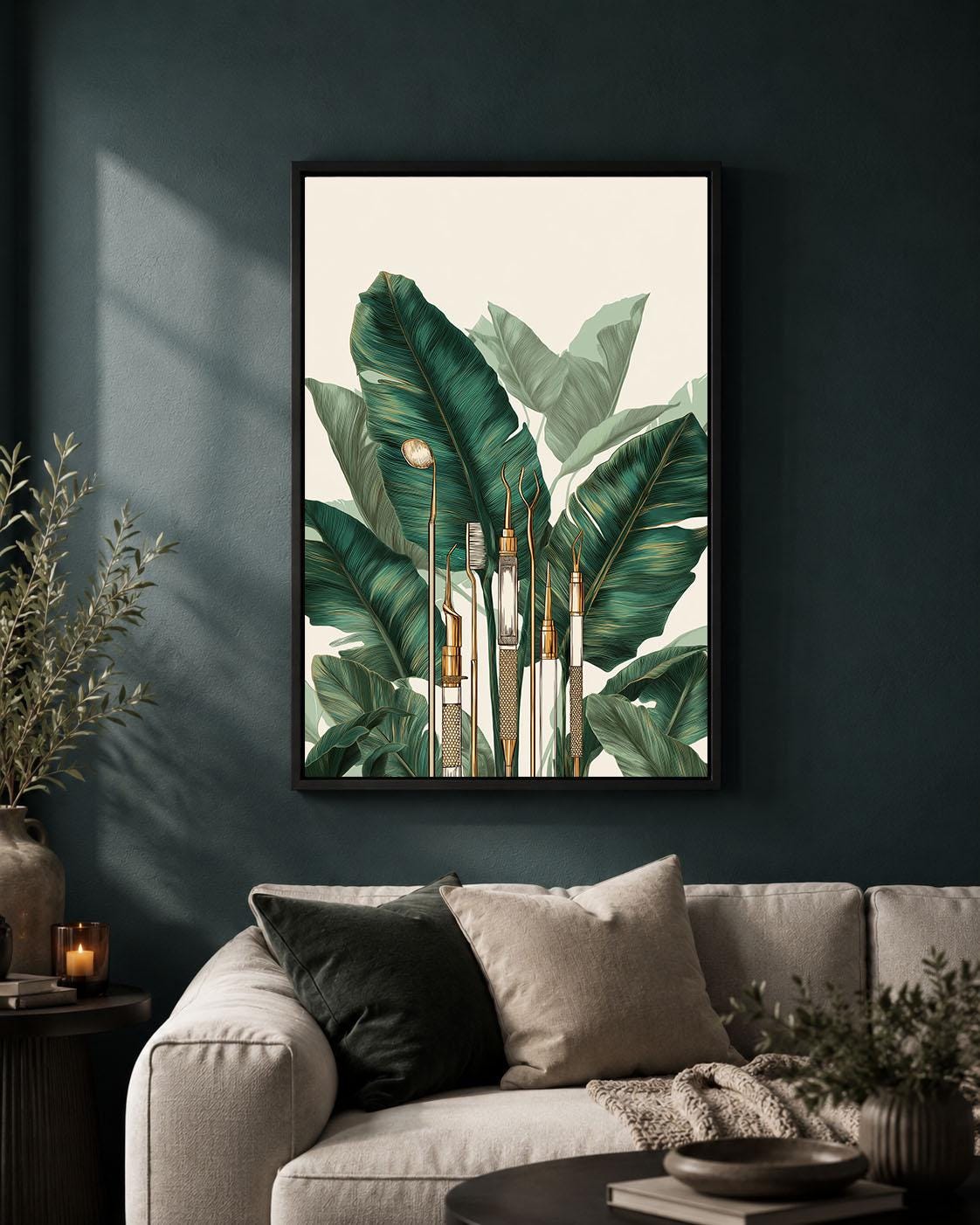 Dental Office Framed Canvas, Dentist Wall Art, Botanical Dentistry Artwork, Green Dental Clinic Decor, Dentist Gift