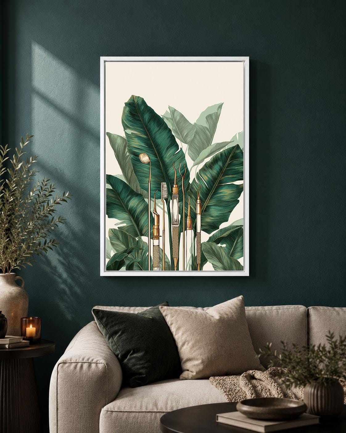 Dental Office Framed Canvas, Dentist Wall Art, Botanical Dentistry Artwork, Green Dental Clinic Decor, Dentist Gift