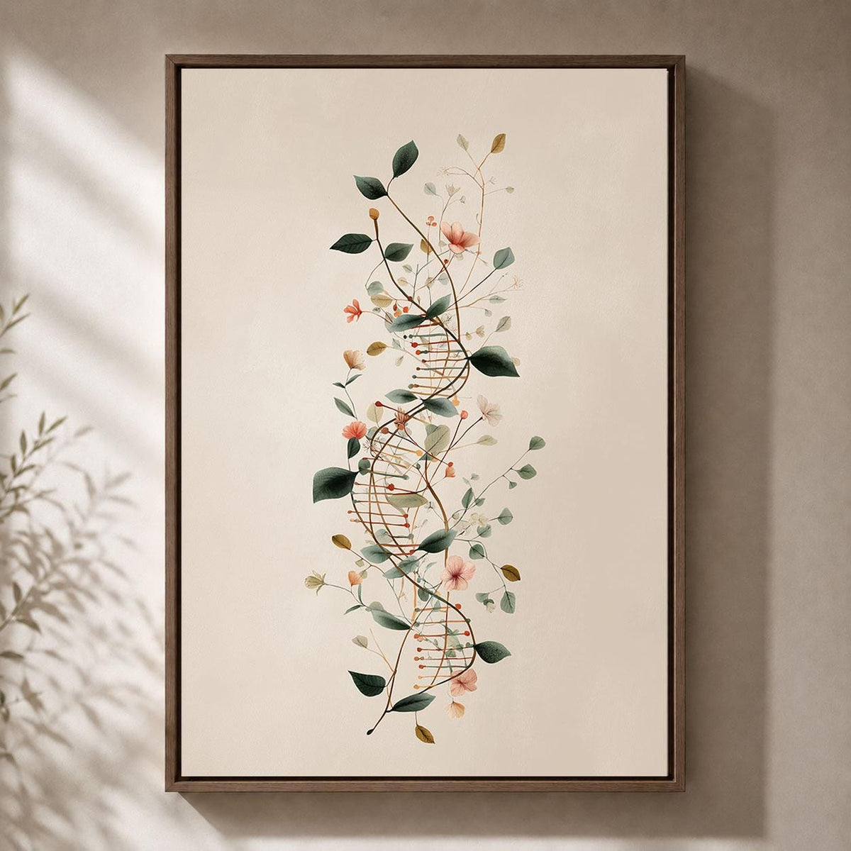 Floral DNA Framed Canvas, Genetics Science Wall Art, Botanical Double Helix Artwork, Biology Laboratory Decor, Geneticist Gift