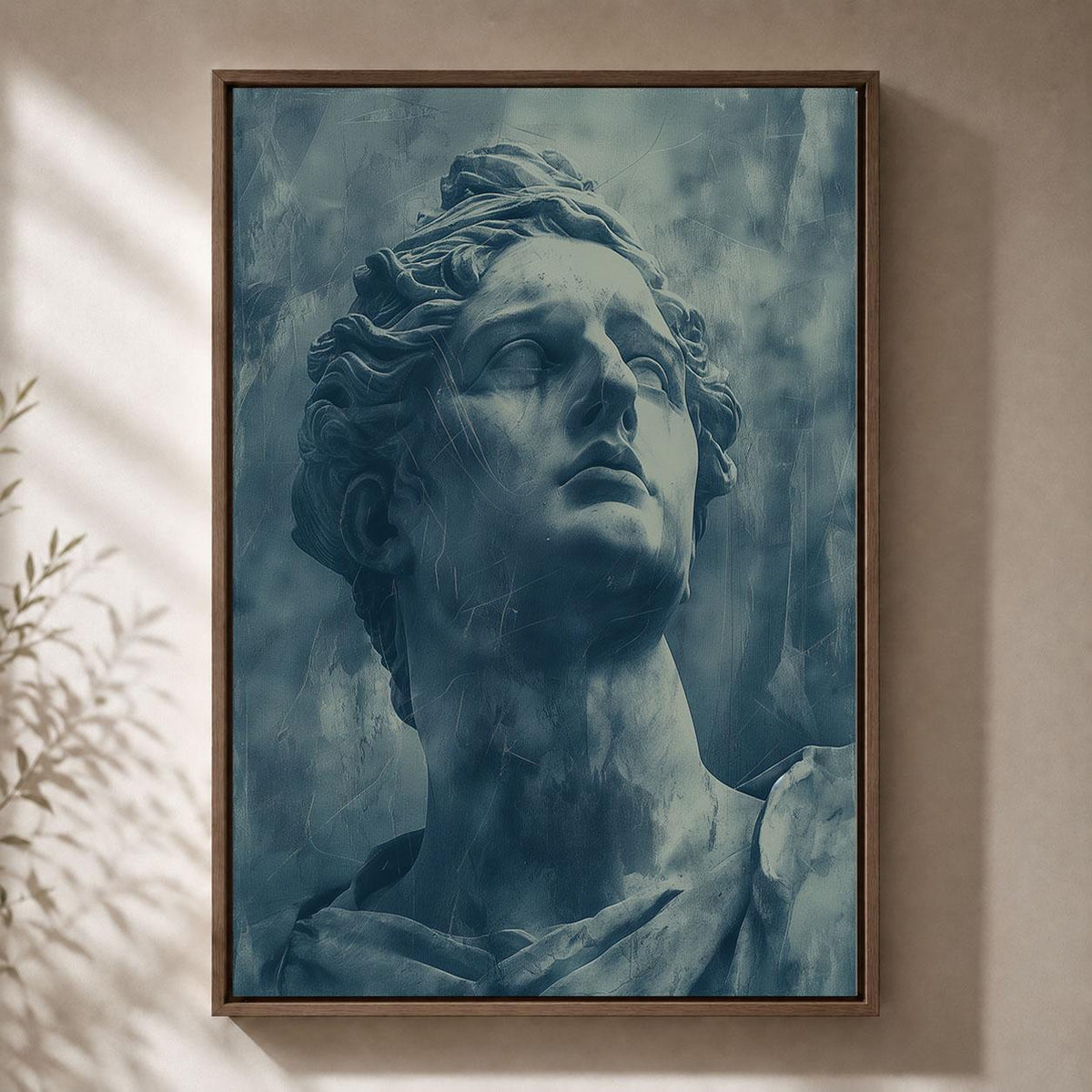 Classical Statue Blue Patina Sculpture Antique Greco Figure Framed Canvas