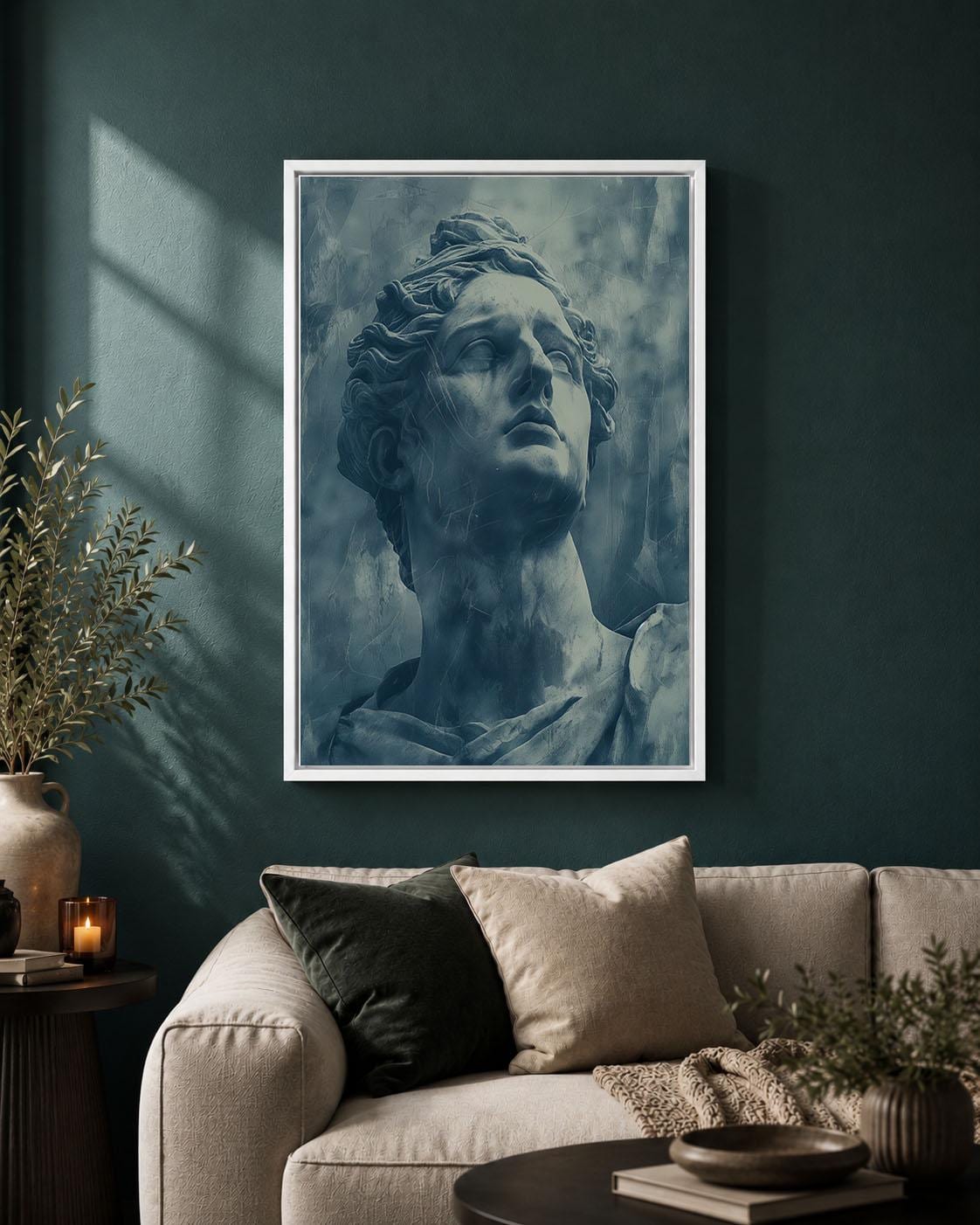 Classical Statue Blue Patina Sculpture Antique Greco Figure Framed Canvas
